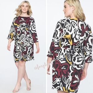 NEW Eloquii black burgundy‎ Tie Front Kimono Sleeve Dress, 20